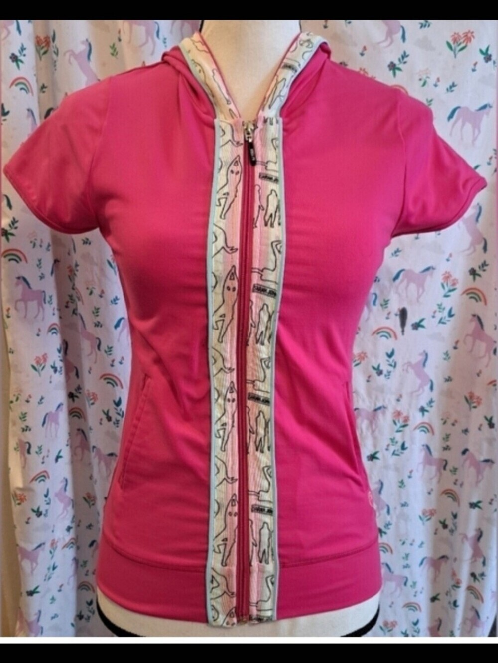 Vintage Athletica Pink Cotton Gym Yoga Exercise Zip Hoodie T-Shirt Top SZ S